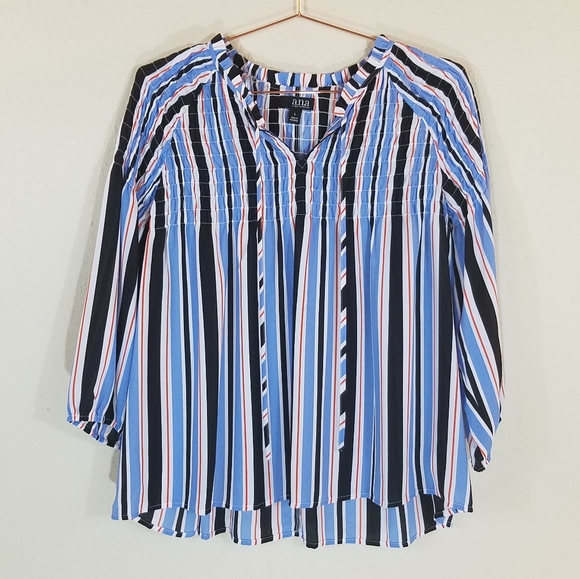 A.N.A Smocked 3/4 Sleeve Peasant Top Size L - Picture 1 of 7